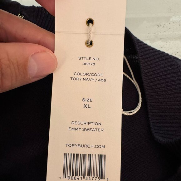 Tory Burch Navy Sweater Orange Logo Embroidery - Picture 4 of 9